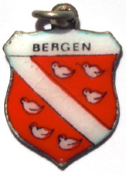 BERGEN, Germany - Vintage Silver Enamel Travel Shield Charm - Click Image to Close